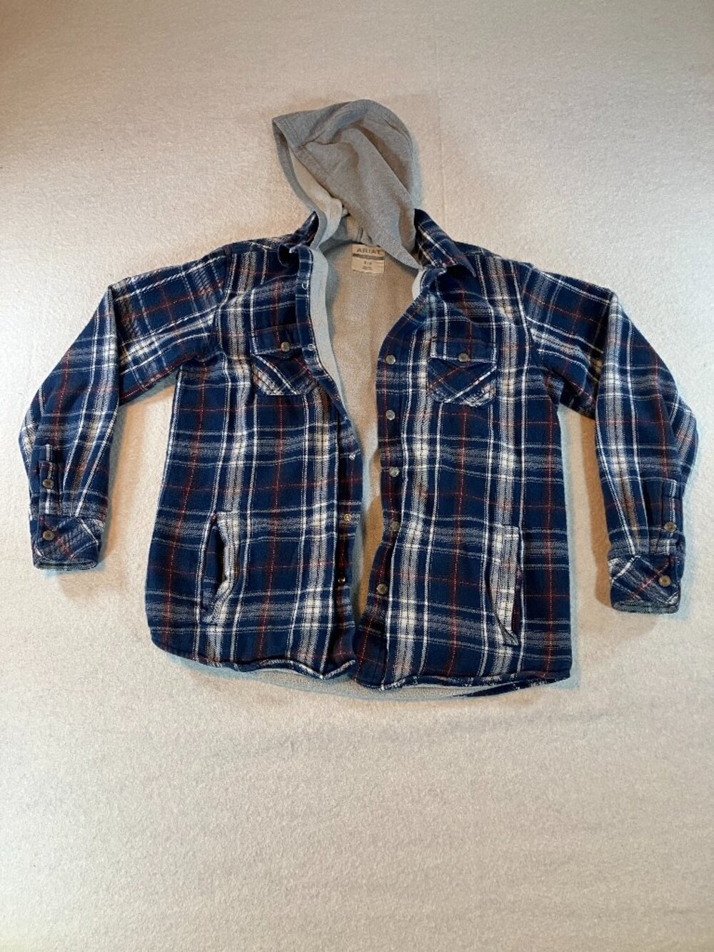 Ariat Jacket Boys Xl‎ Red White Flannel Hoodie Plaid Snap Retro Fit  Shirt